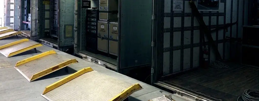 Production trucks at the loading dock ready for load-out